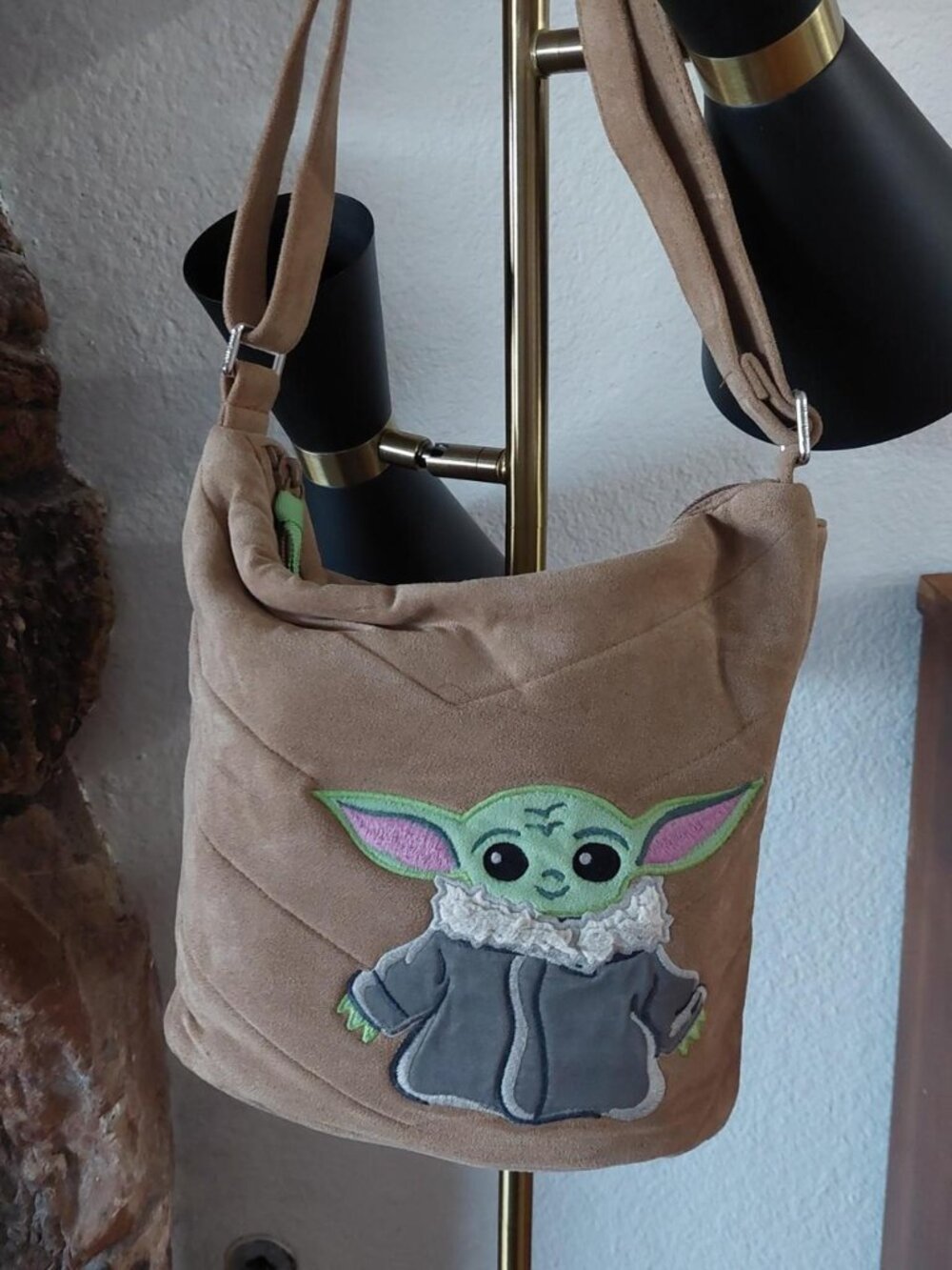 Vera Bradley Star Wars Grogu Bucket Crossbody Bag Faux Suede Tan The Mandalorian